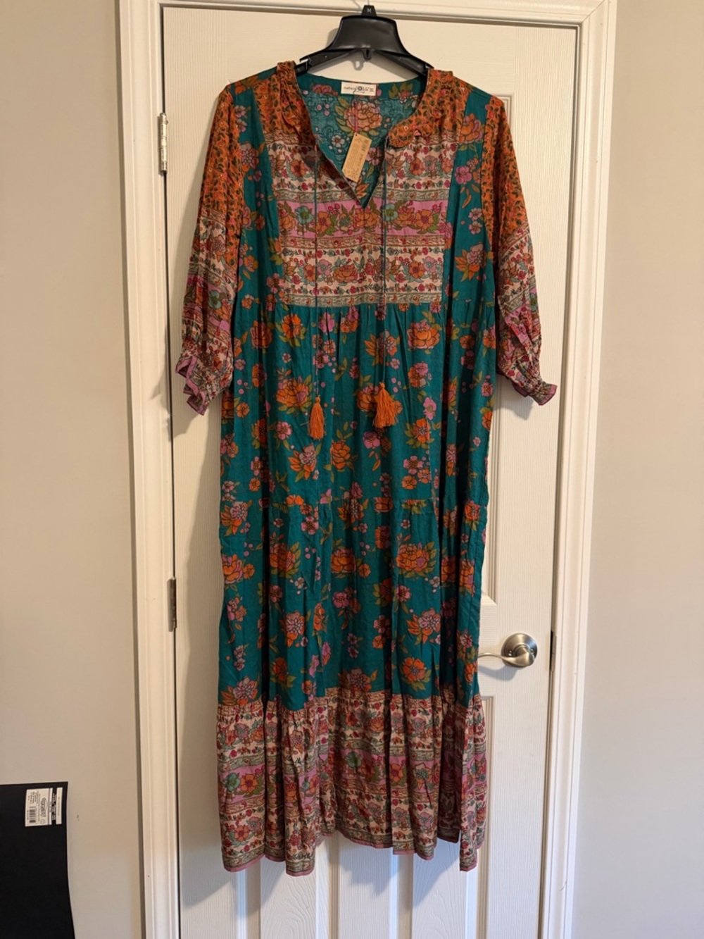 NATURAL LIFE Teal Maxi Dress with Orange Floral Print